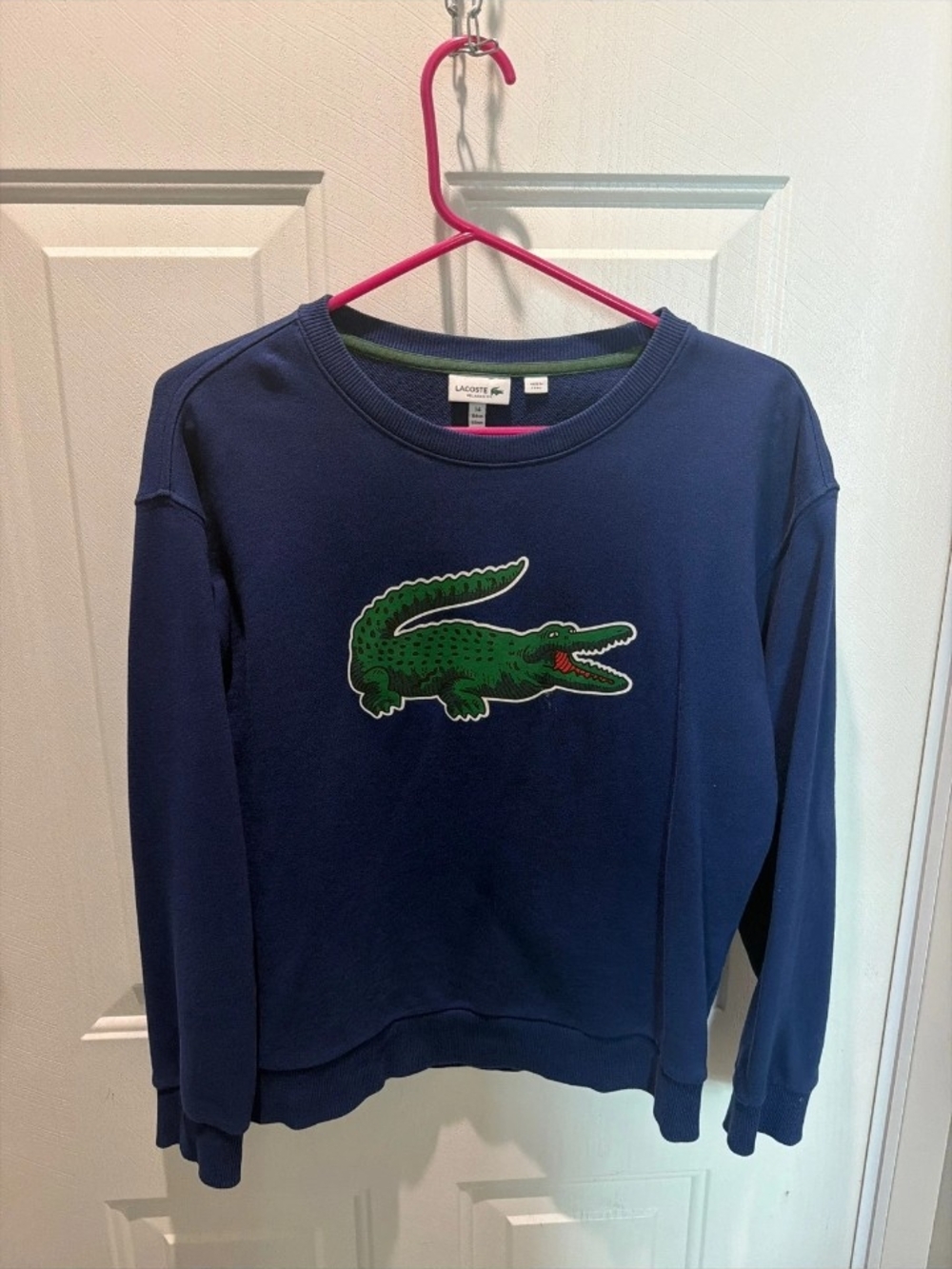 Lacoste Navy Crewneck Sweatshirt with Green Crocodile Patch